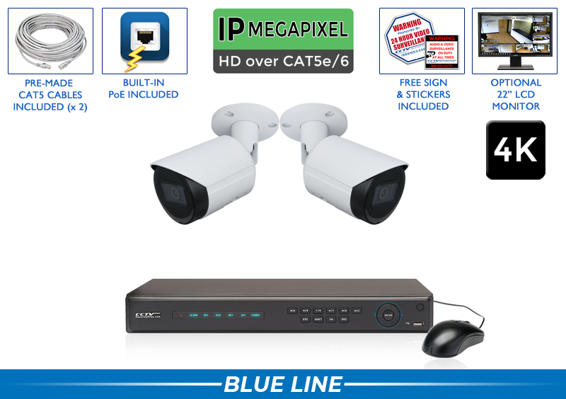 2 Camera 4K (AI) Bullet IP Security Camera System with 100 Foot Night Vision / 2POEB8-A2