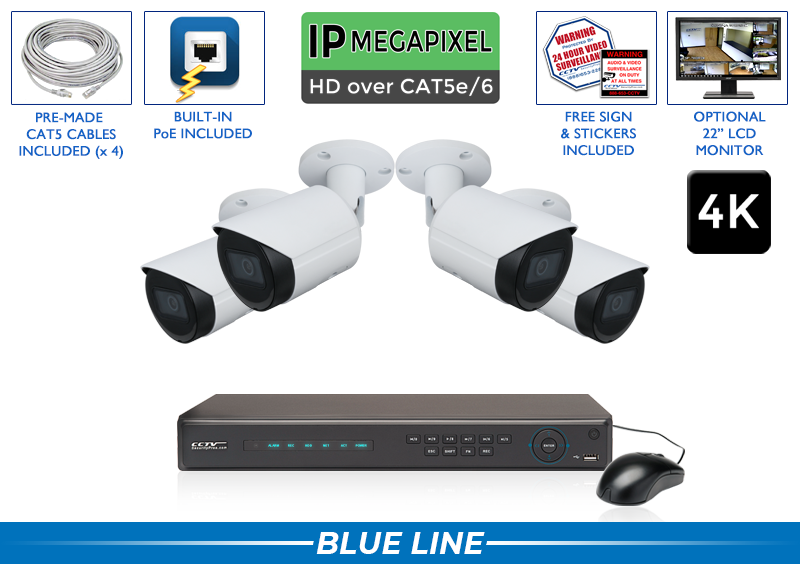 4K 8 Megapixel (AI) IP Camera System with Up to 100 Foot Night Vision / 4POEB8-A2