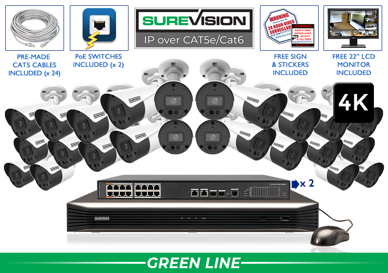 BEST SELLER - Infrared Bullet 24 Camera 8MP IP Video Recording System / 24IPBA8-N