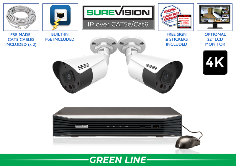 BEST SELLER - 8MP (4K) IP System with 2 Bullet Security Cameras with 164 Foot Night Vision/ 2IPBA8-N