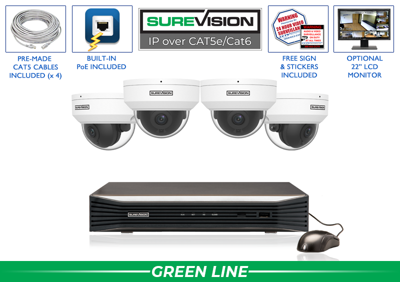 4 Cameras 2MP Vandal Dome IP System with 8 Channel Network Video Recorder / 4IPED2-N