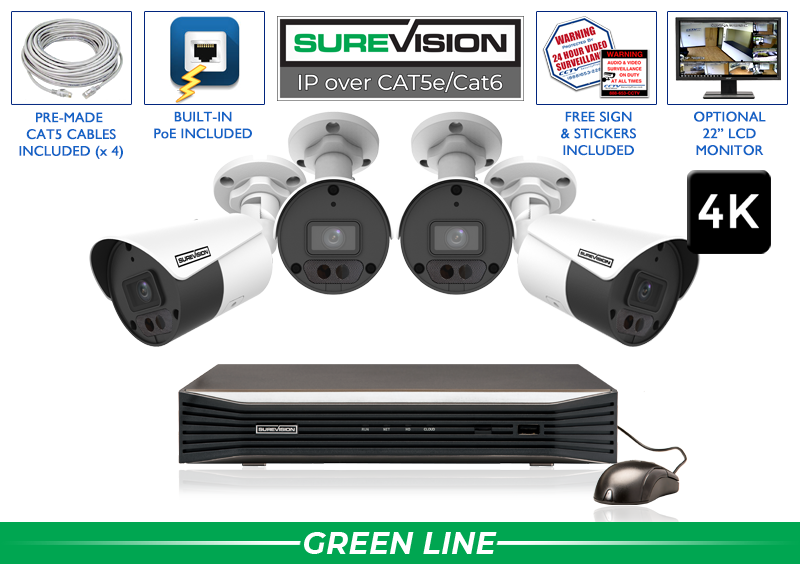 4K Security Camera System with 4 HD IP Cameras with 8 Channel NVR - Audio - Night Vision/ 4IPBA8-N