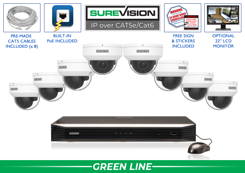Security Camera System with 8 HD Cameras and 16 Channel Network Video Recorder / 8IPED2-N